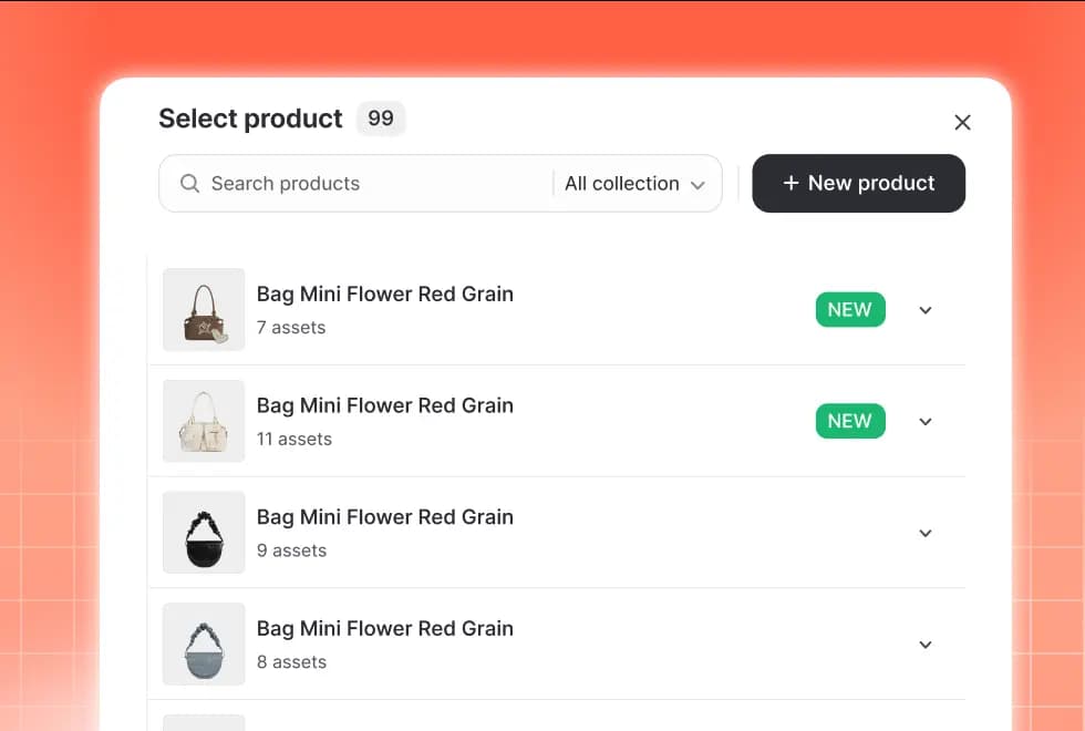 Product selection modal on orange gradient for launching new products