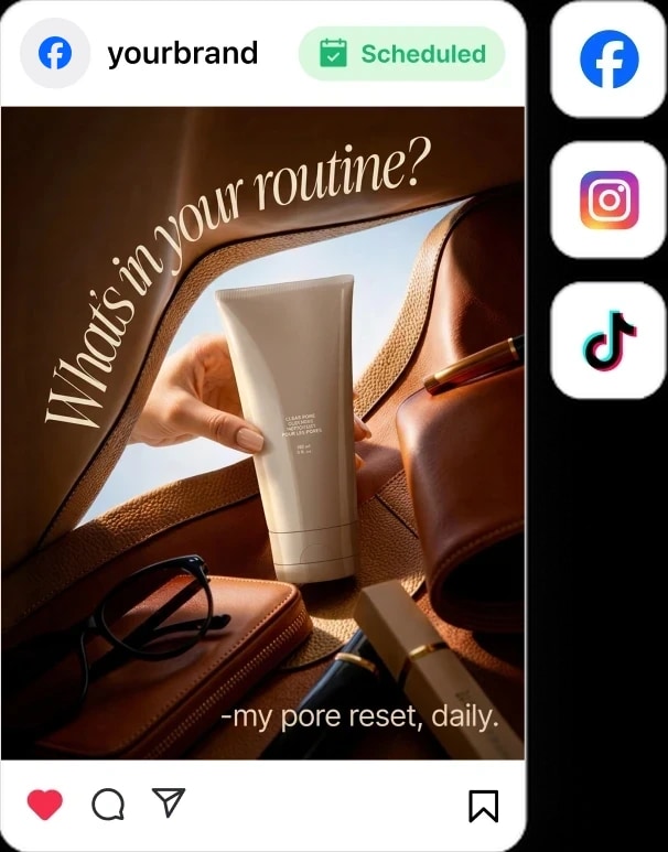 A scheduled post going out to Facebook, Instagram and TikTok
