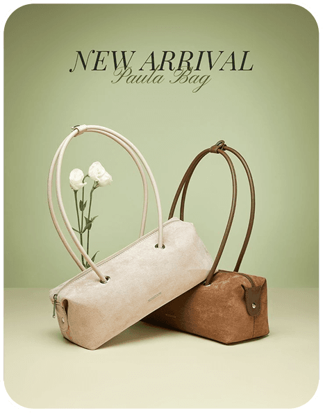 New arrival Paula Bag ad on a green backdrop