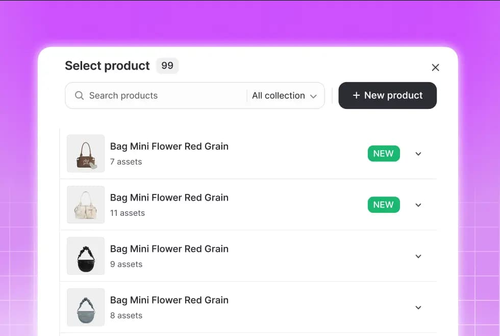 Select product modal for launching new products