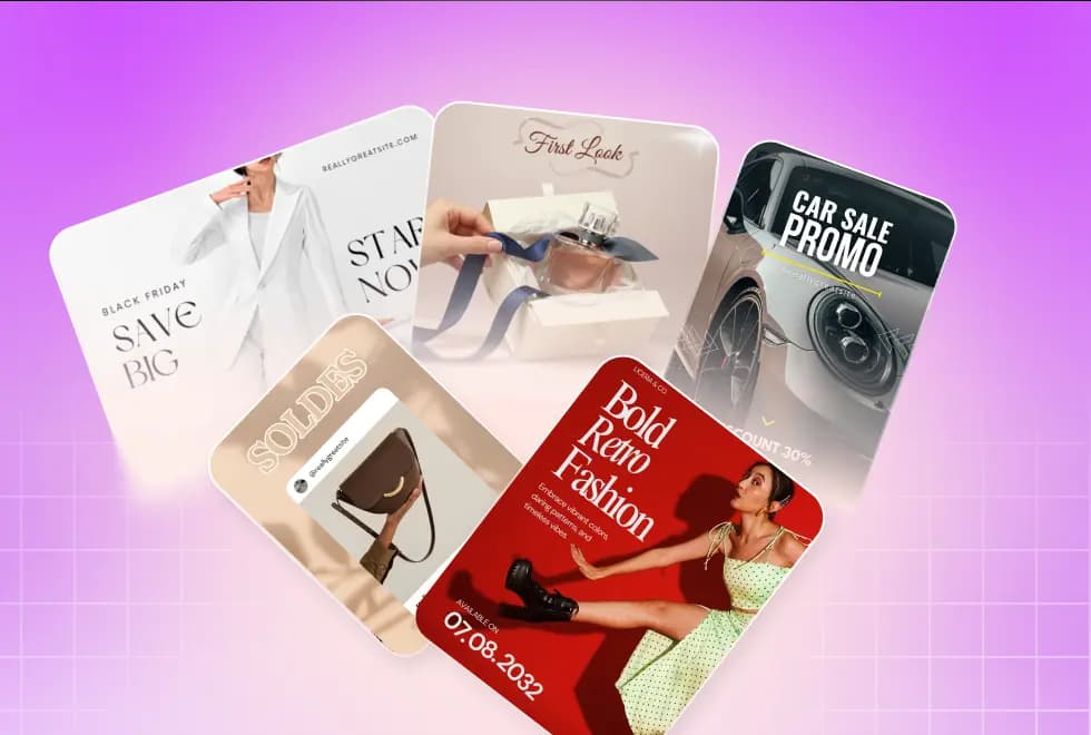 Blurred ad creative collage for creating more ads to test