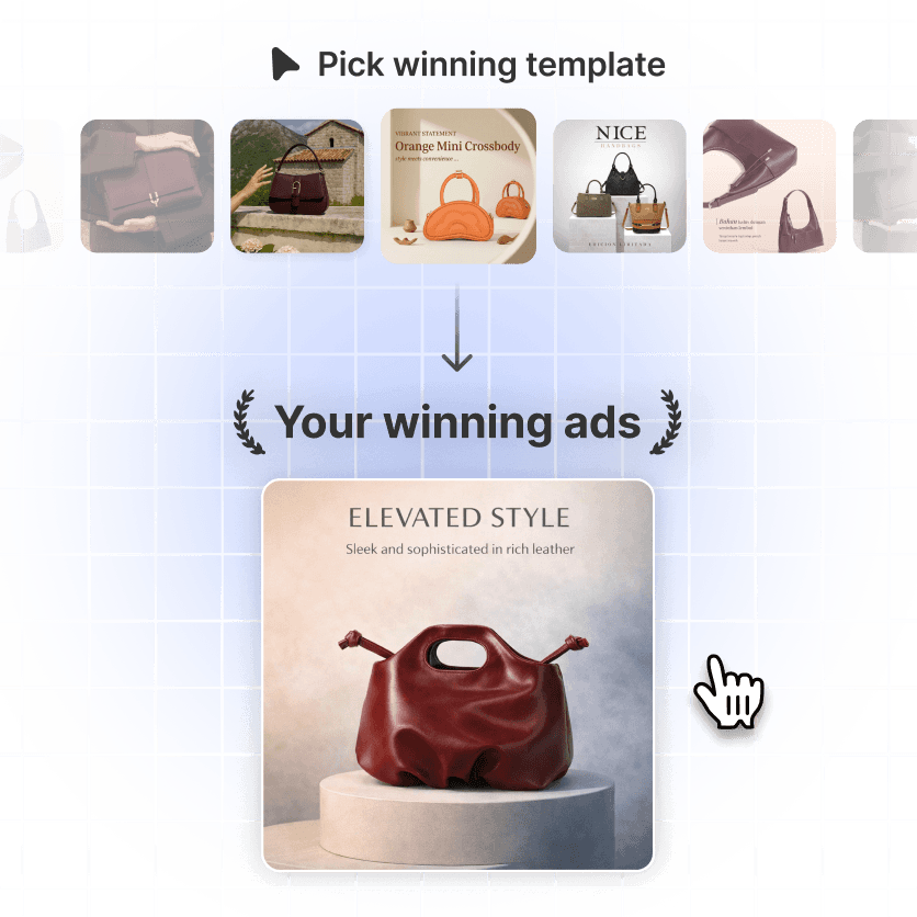 Ad Clone app interface showing winning ad template selector