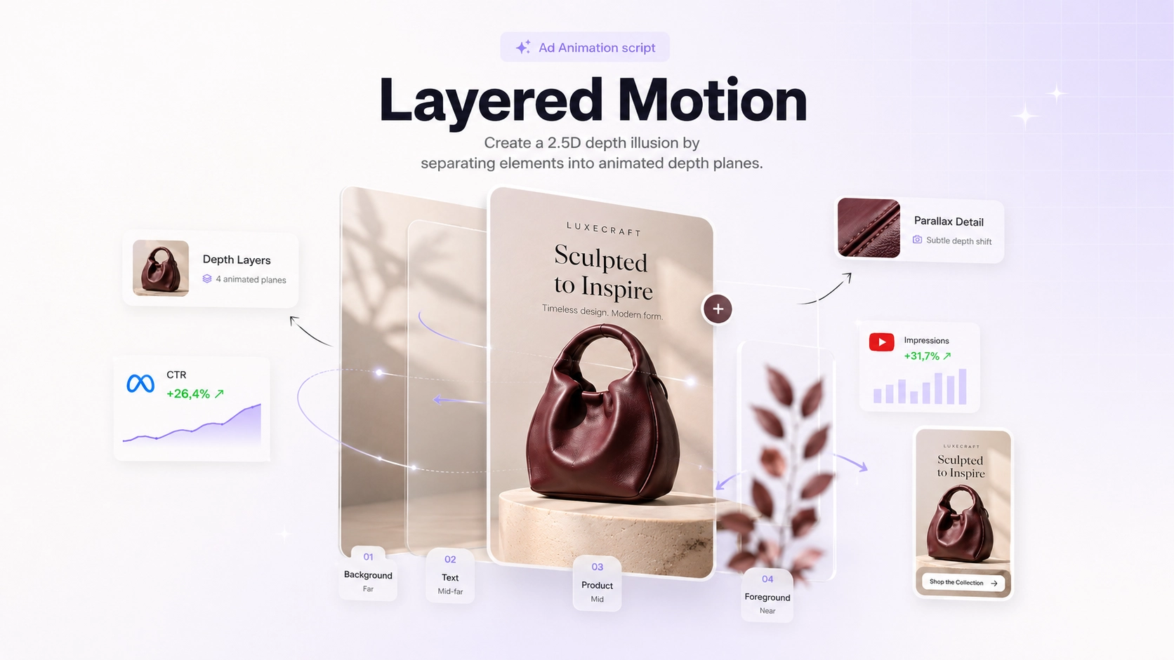 Layered Motion animation separating planes for a 2.5D depth effect